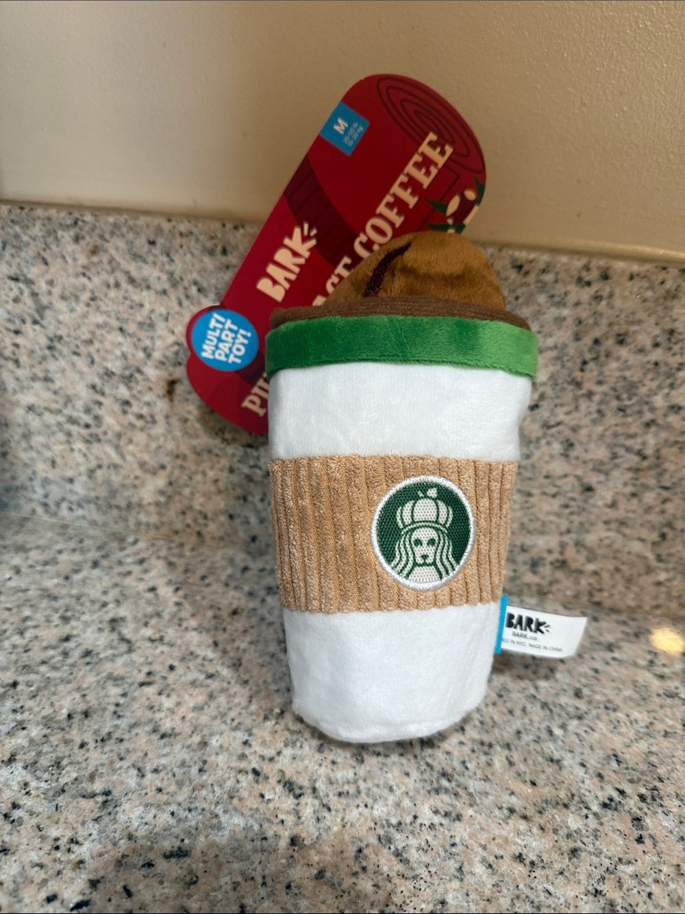 Bark Plush Coffee Cup Toy - White, Brown, Green